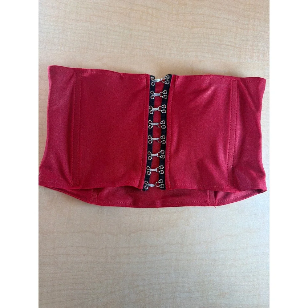 Red Satin Corset Belt Hook and Eye Waist Cincher Boned Wide Belt Red‎